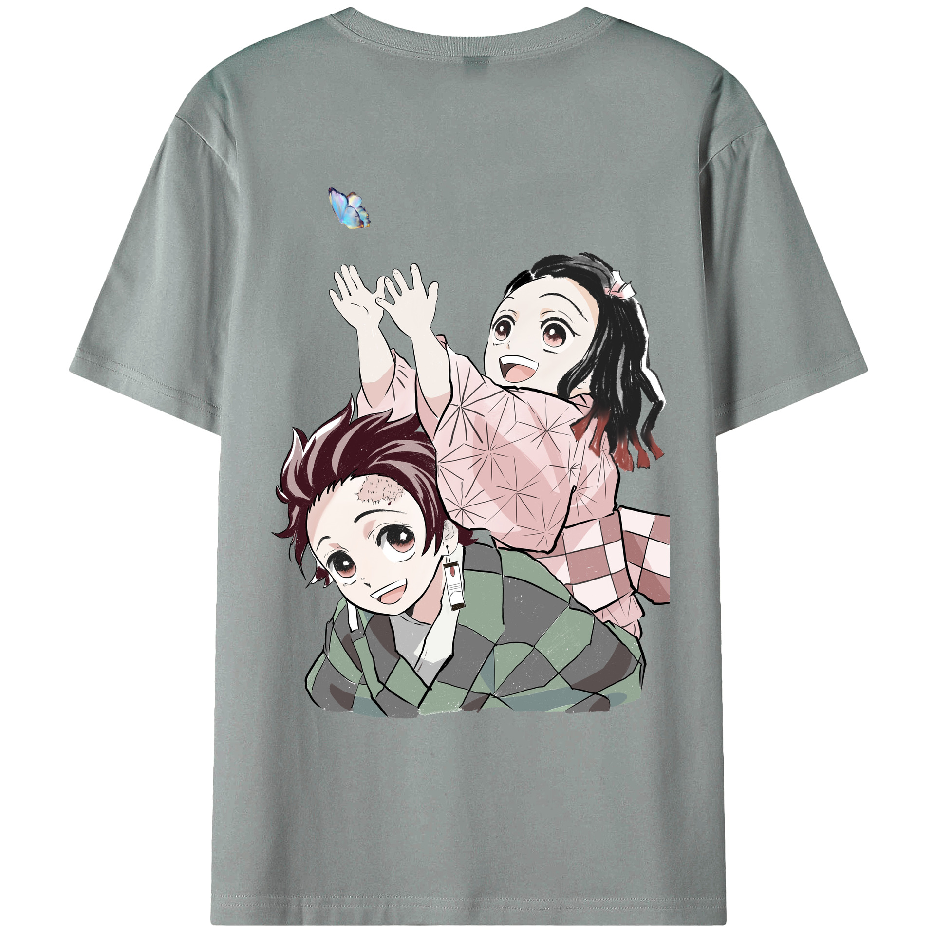 （画像用） 鬼滅の刃（きめつのやいば）竈門 禰󠄀豆子／かまど ねずこ Kamado Nezuko 綿100％ メンズ半袖Tシャツ（バックプリント） 通気性